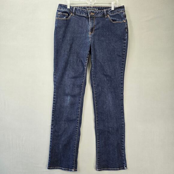 Sonoma Blue Jeans Stretch Curvy Straight Dark Wash Denim Womens Size 14 Long Zip - Picture 1 of 7